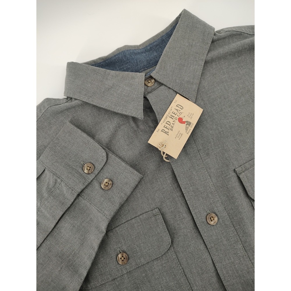 RedHead Button Down Shirt Mens Medium Gray NWT Long Sleeve Outdoor Casual